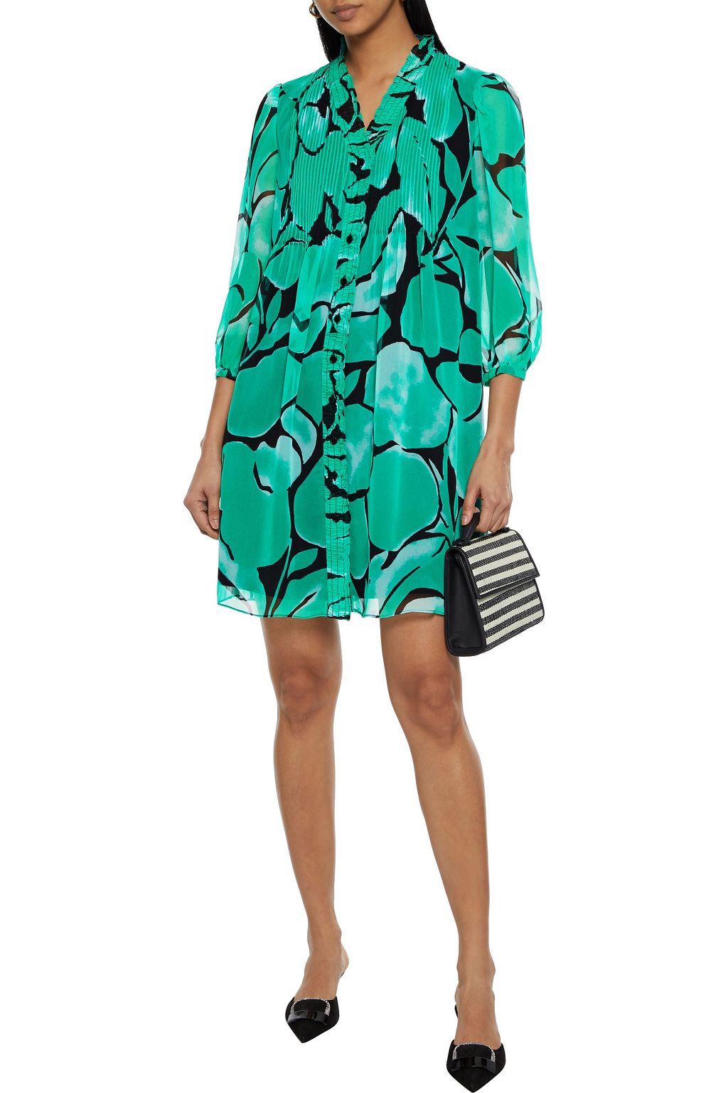 DIANE VON FURSTENBERG Layla pintucked printed silk-chiffon mini dress
