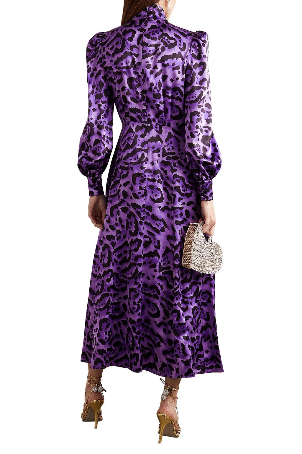 ALESSANDRA RICH Crystal-embellished leopard-print silk-satin midi dress