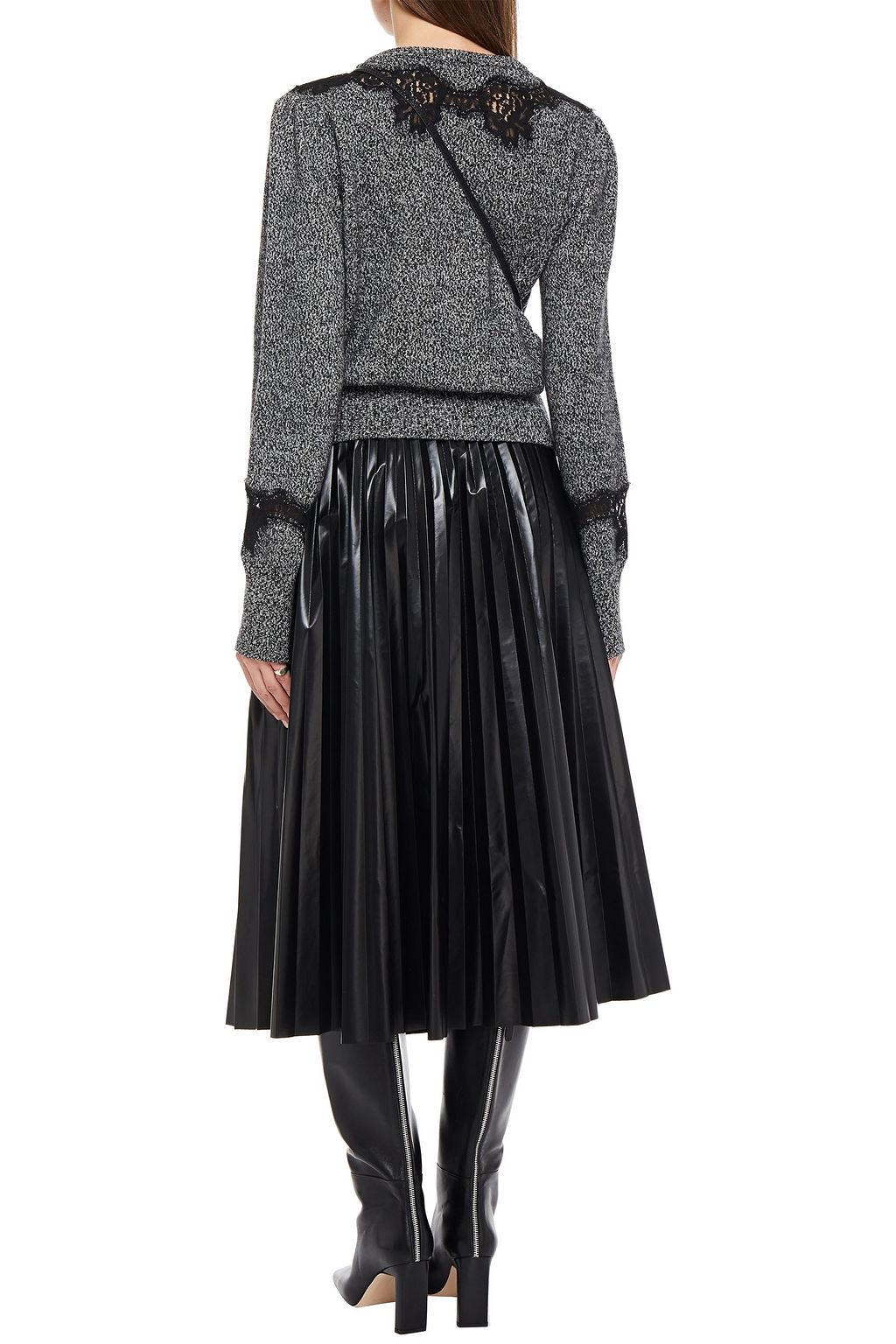 DOLCE&GABBANA Lace-trimmed marled cashmere-blend cardigan