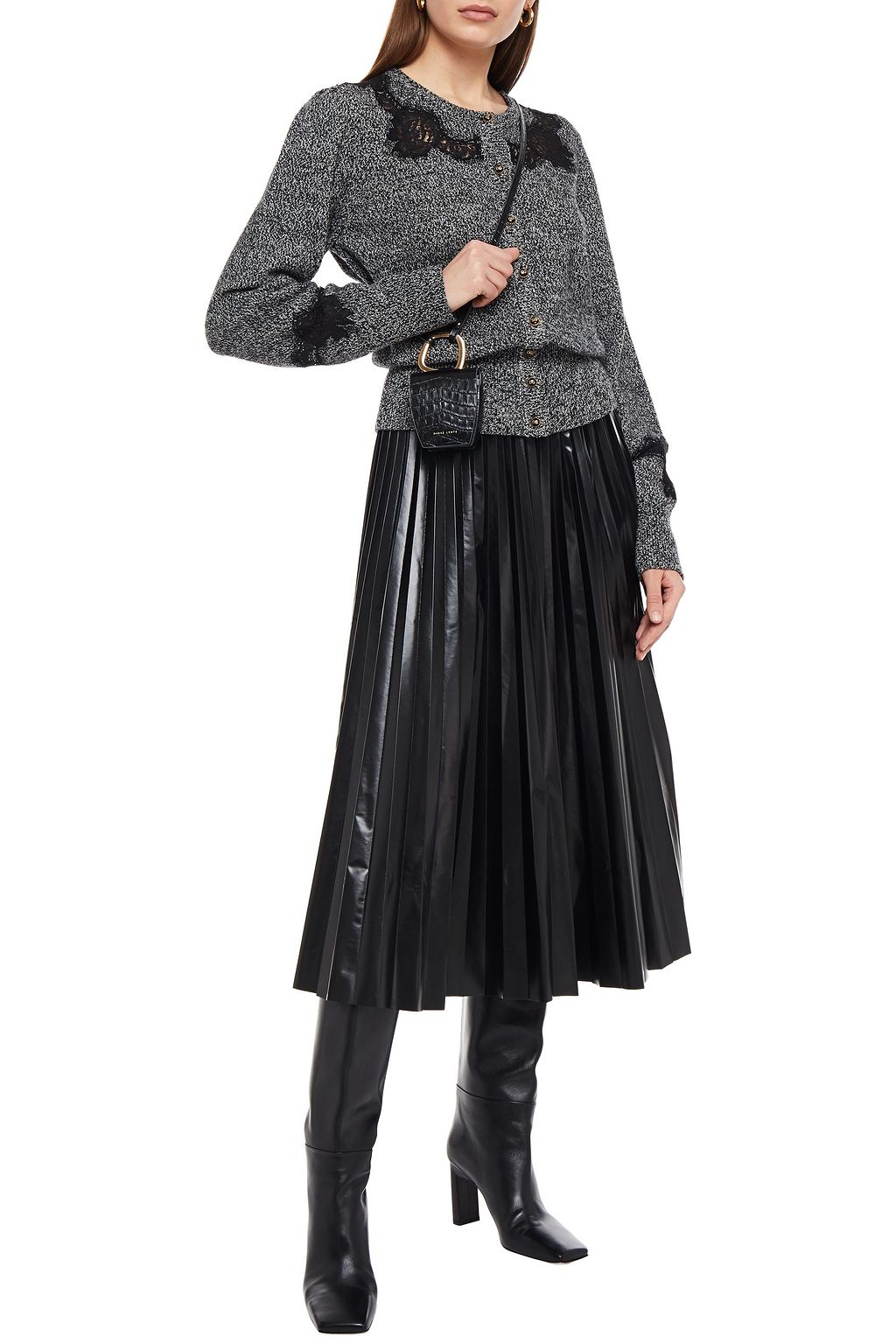 DOLCE&GABBANA Lace-trimmed marled cashmere-blend cardigan