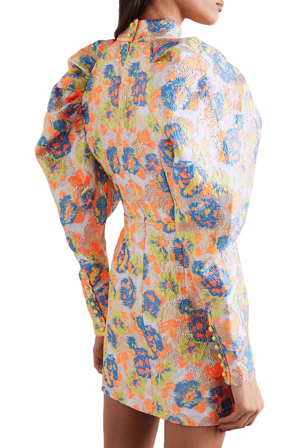 ROTATE BIRGER CHRISTENSEN Kim button-detailed metallic floral brocade mini dress