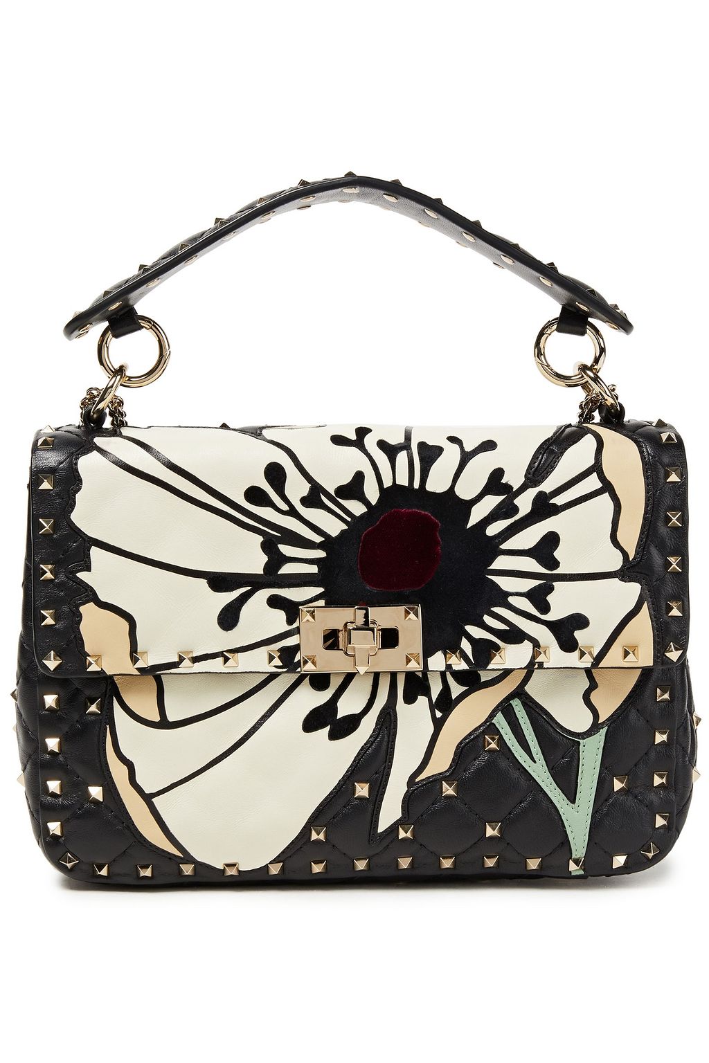 VALENTINO GARAVANI Rockstud Spike medium floralprint quilted leather
