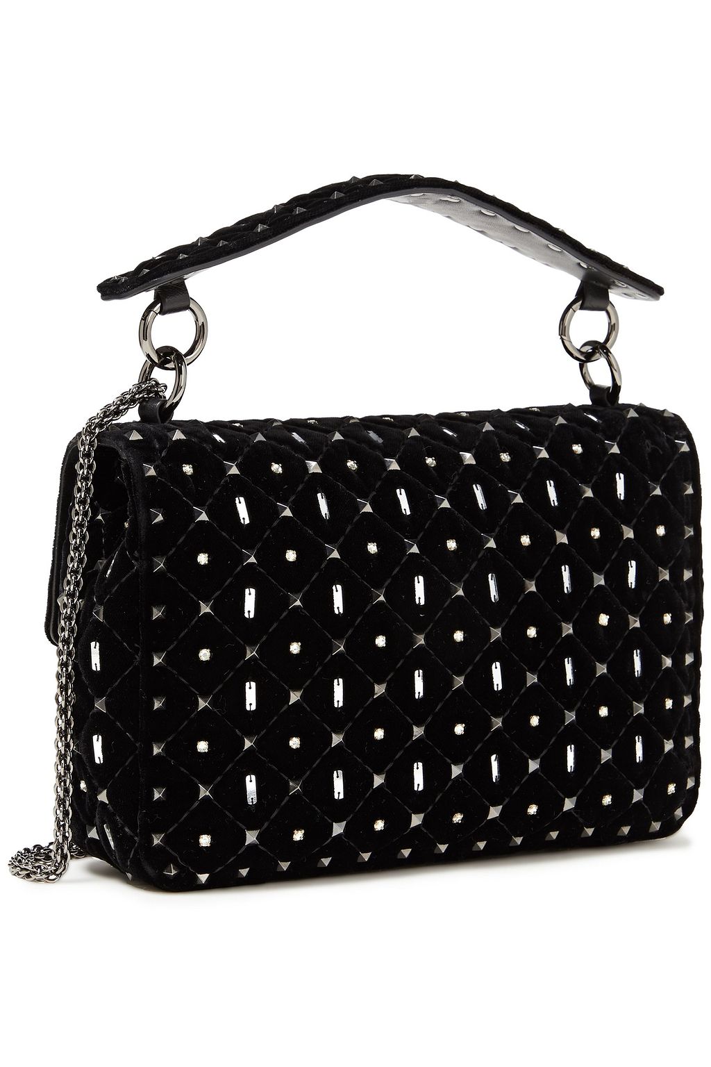 VALENTINO GARAVANI Rockstud Spike embellished velvet shoulder bag
