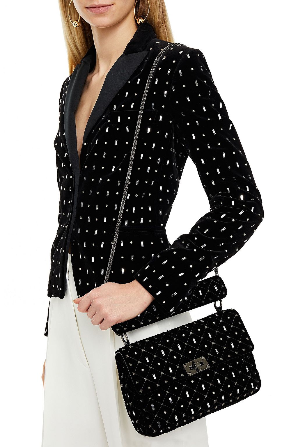 VALENTINO GARAVANI Rockstud Spike embellished velvet shoulder bag
