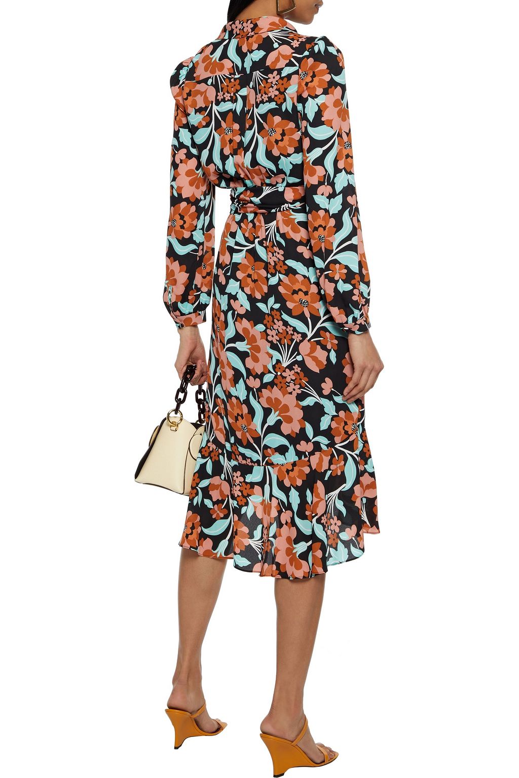 Orange Carla Two floral-print crepe wrap dress | Sale up to 70% off ...