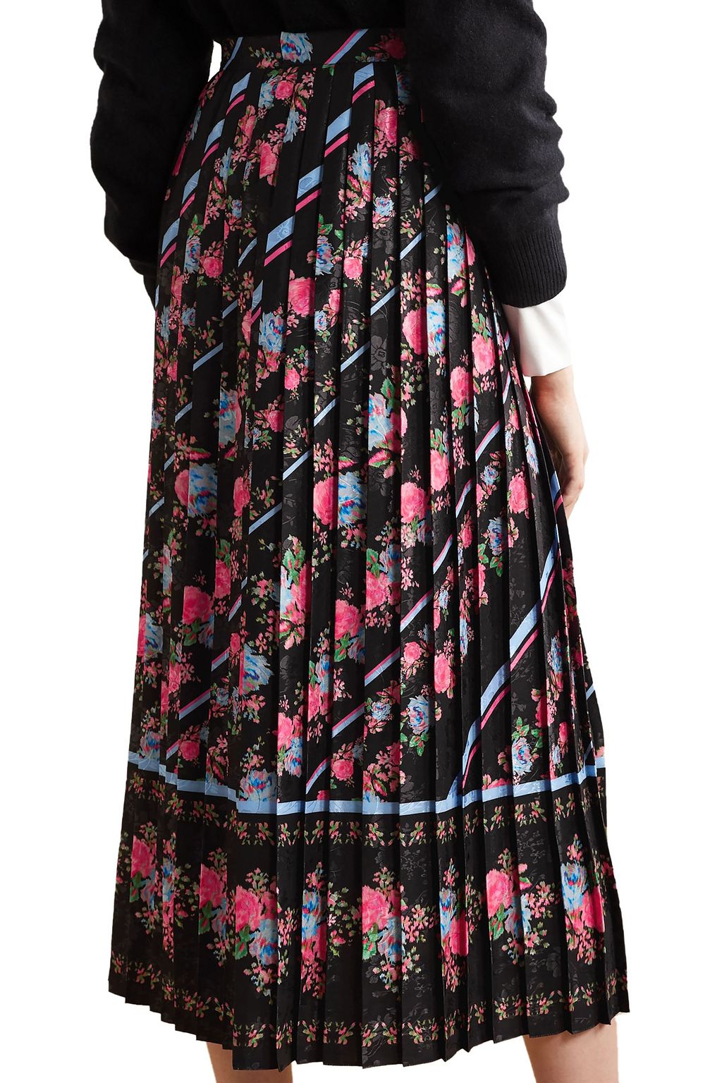 ERDEM Nolana pleated floral-print satin-jacquard midi skirt