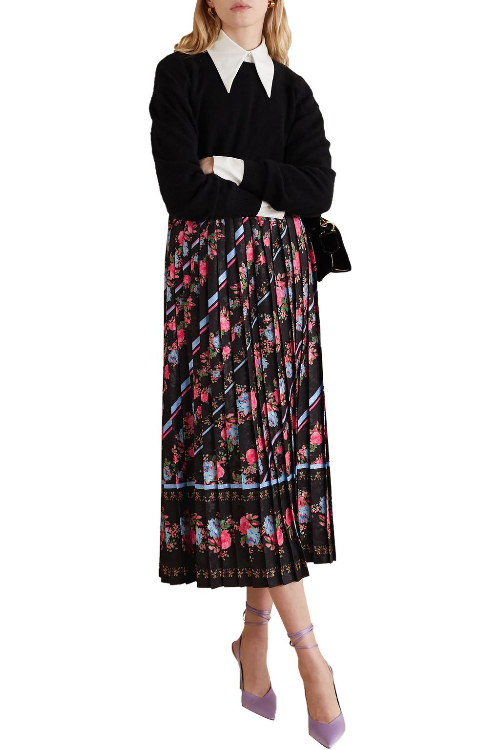 ERDEM Nolana pleated floral-print satin-jacquard midi skirt