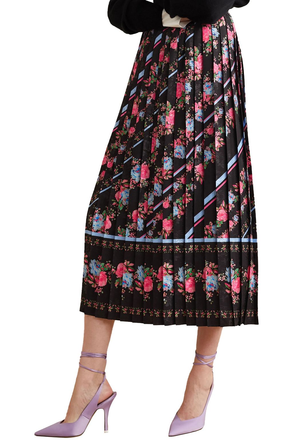 ERDEM Nolana pleated floral-print satin-jacquard midi skirt