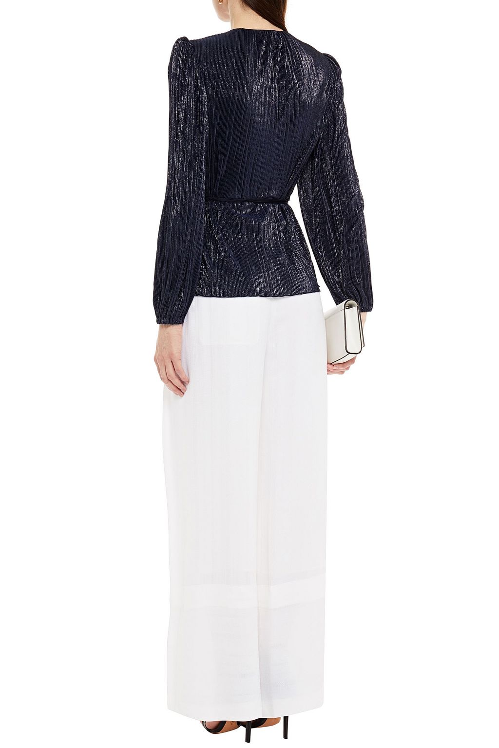 SIMKHAI Metallic plissé wrap blouse