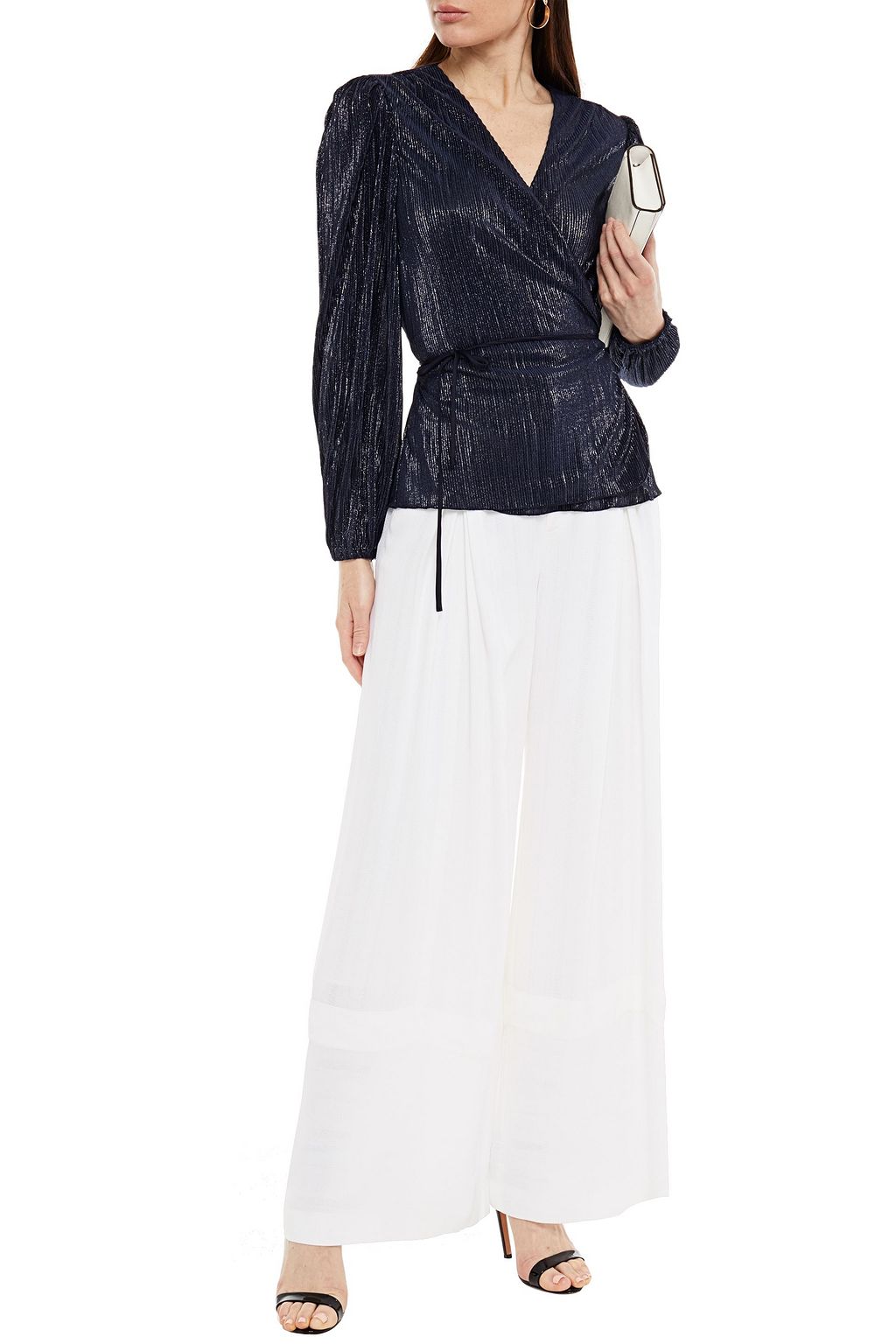 SIMKHAI Metallic plissé wrap blouse