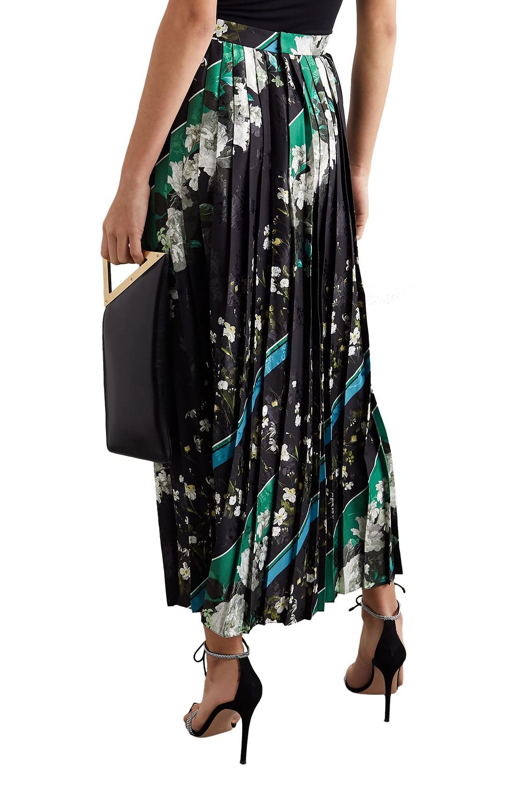 ERDEM Nolana pleated floral-print satin-jacquard midi skirt