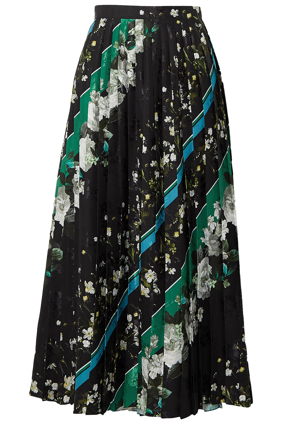 Erdem Woman Nolana Pleated Floral-print Satin-jacquard Midi Skirt Black Size 6