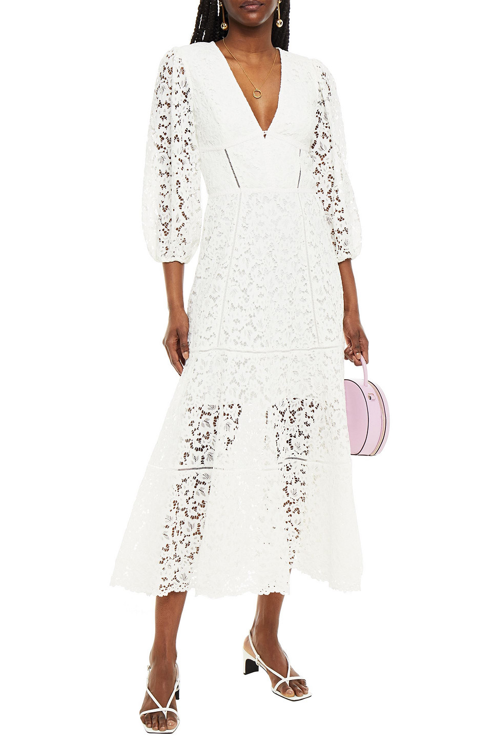 Jonathan Simkhai Gathered Corded Lace Midi Dress In White