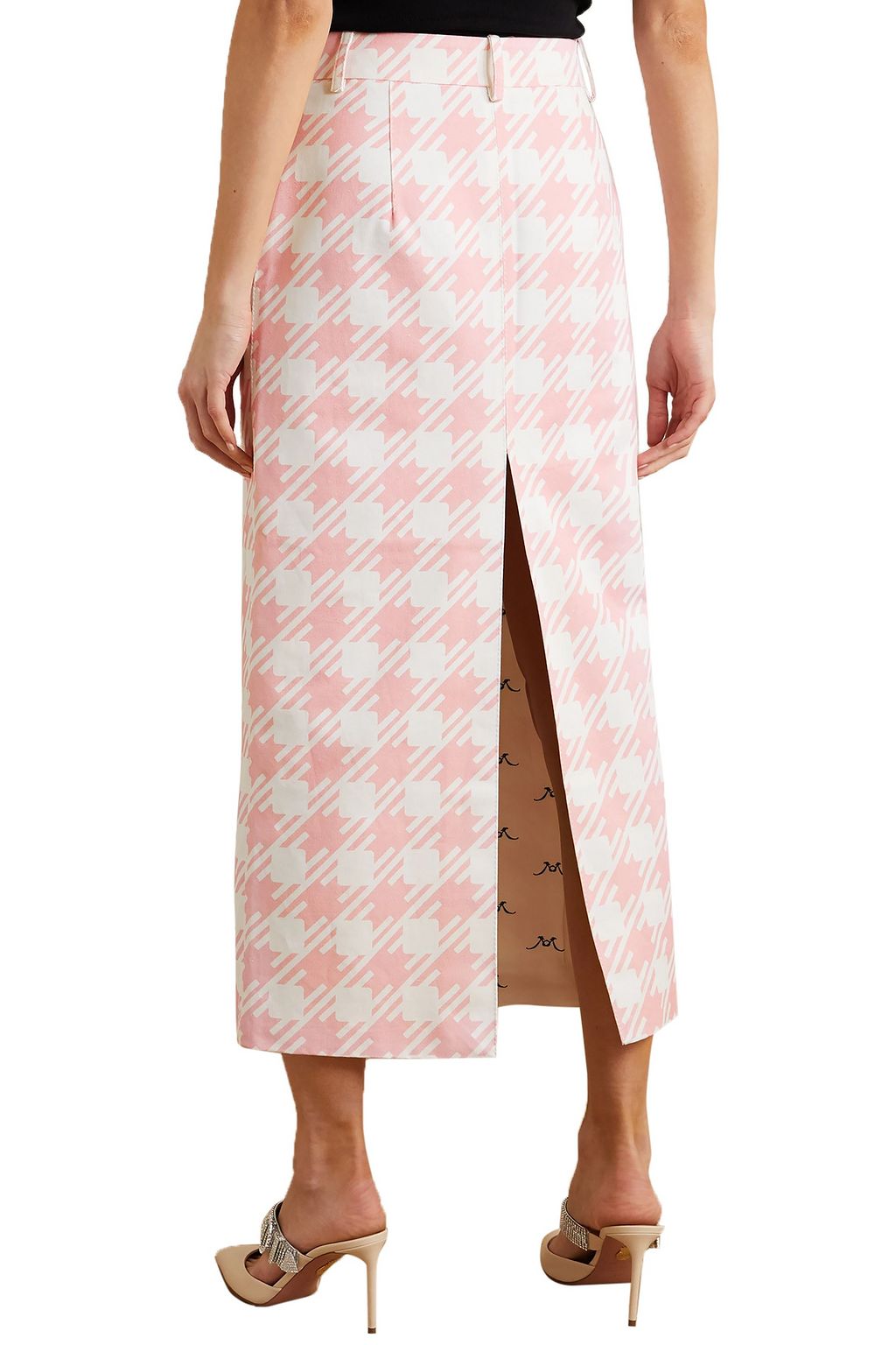 ROWEN ROSE Vichy Iconic houndstooth cotton-twill midi skirt