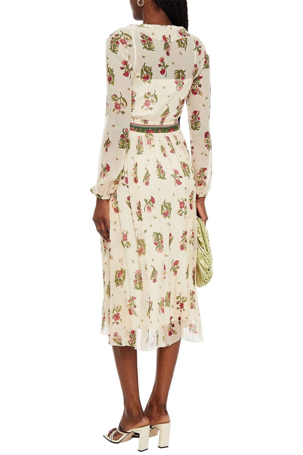 REDVALENTINO Belted ruffled printed floral-print silk-georgette midi dress