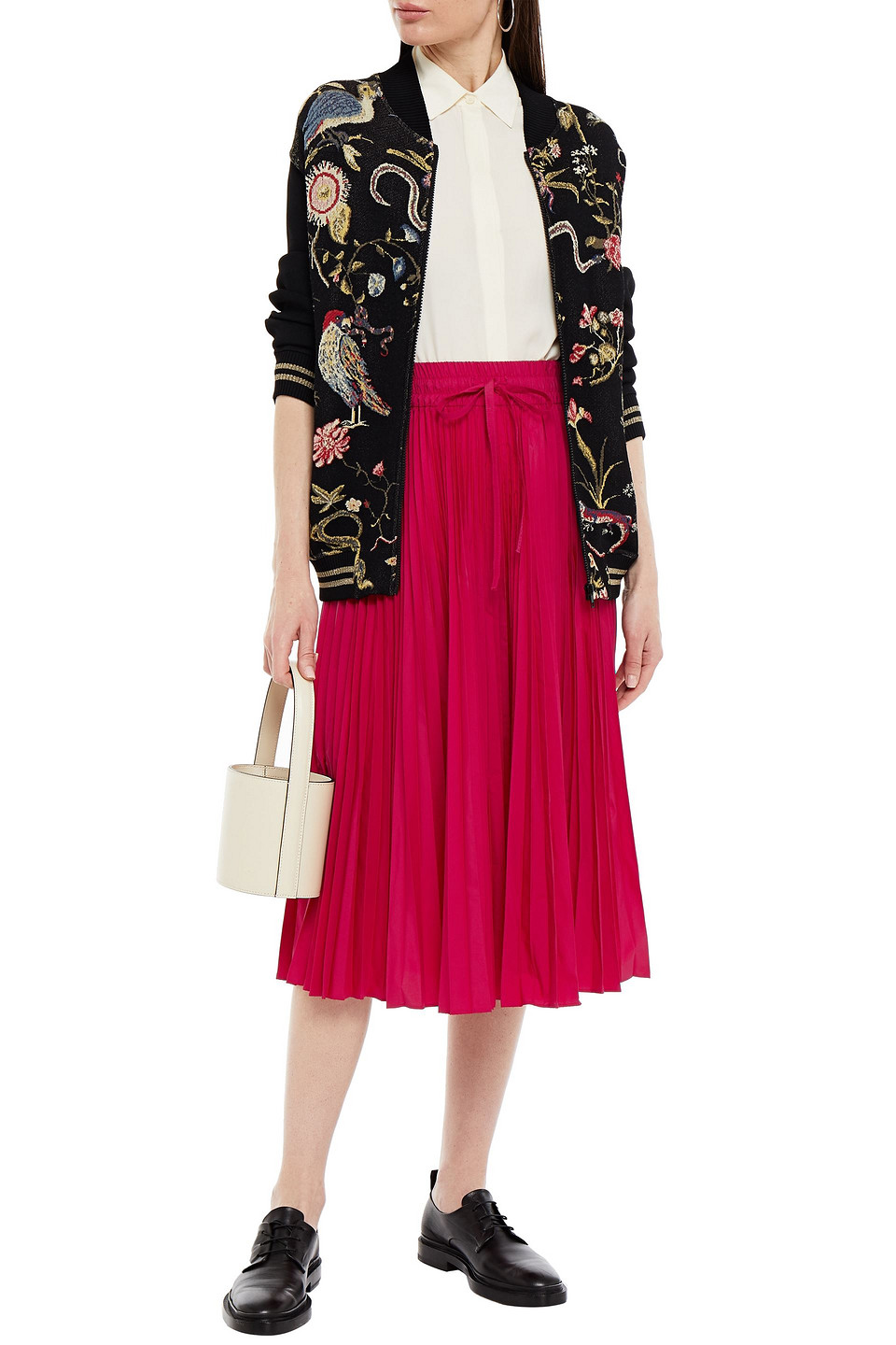 Red Valentino Pleated Taffeta Midi Skirt In Pink