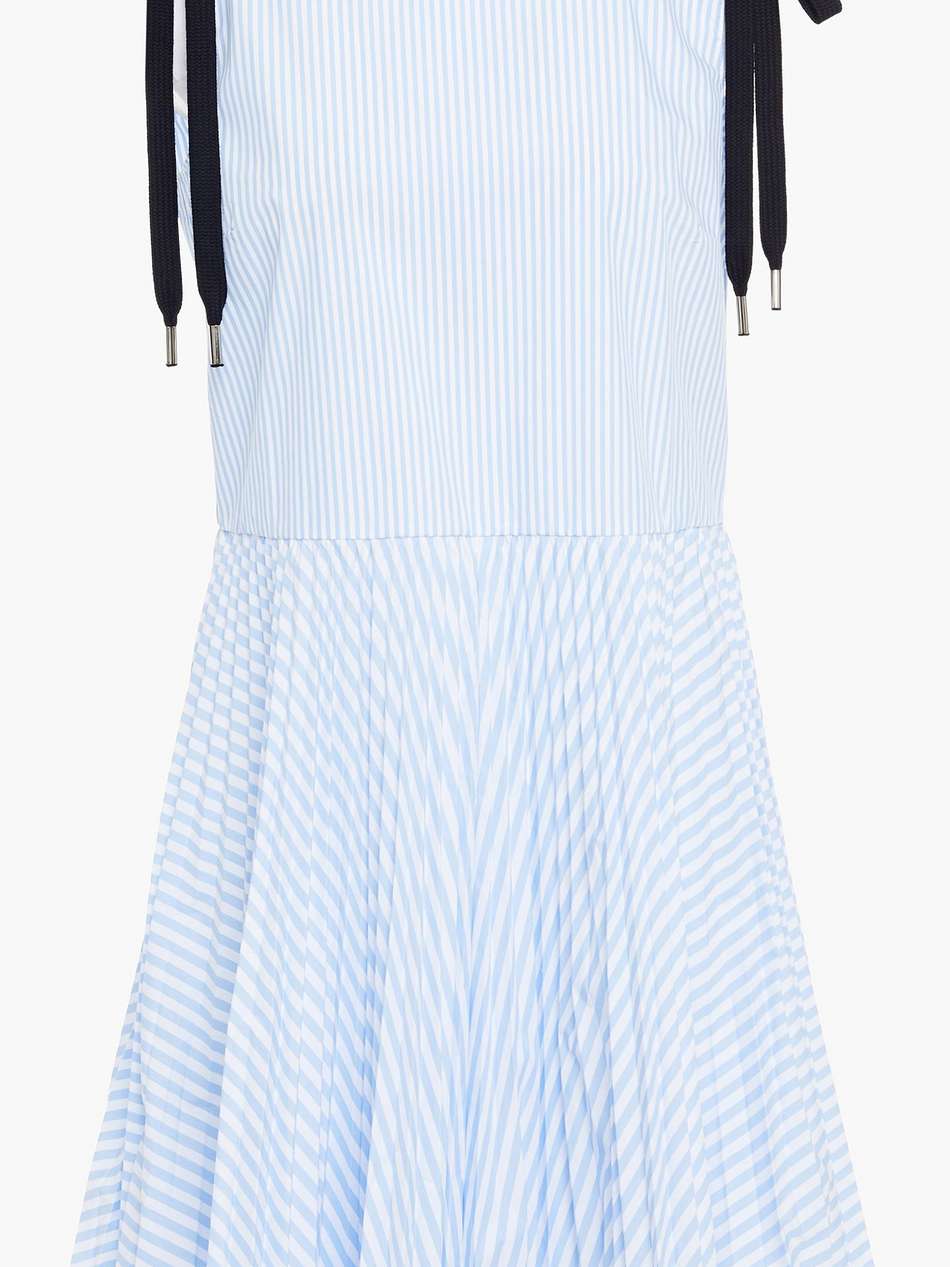 lace-up pleated striped cotton-blend poplin mini dress