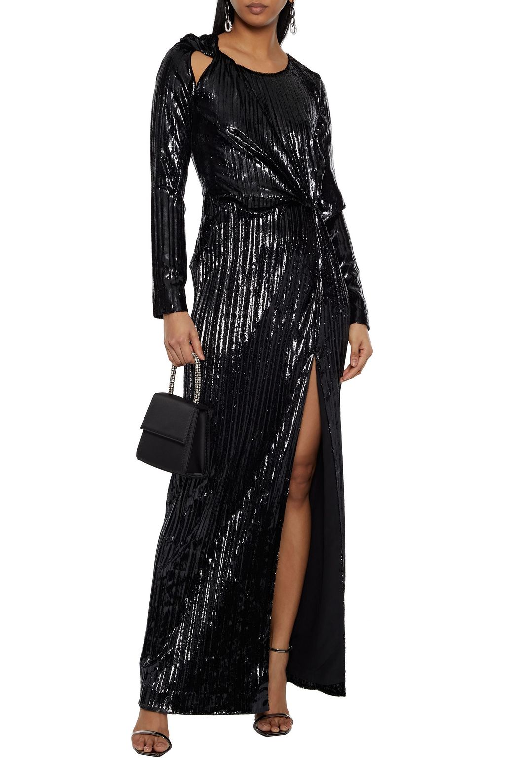 DIANE VON FURSTENBERG Ariah twist-front cutout metallic velvet gown