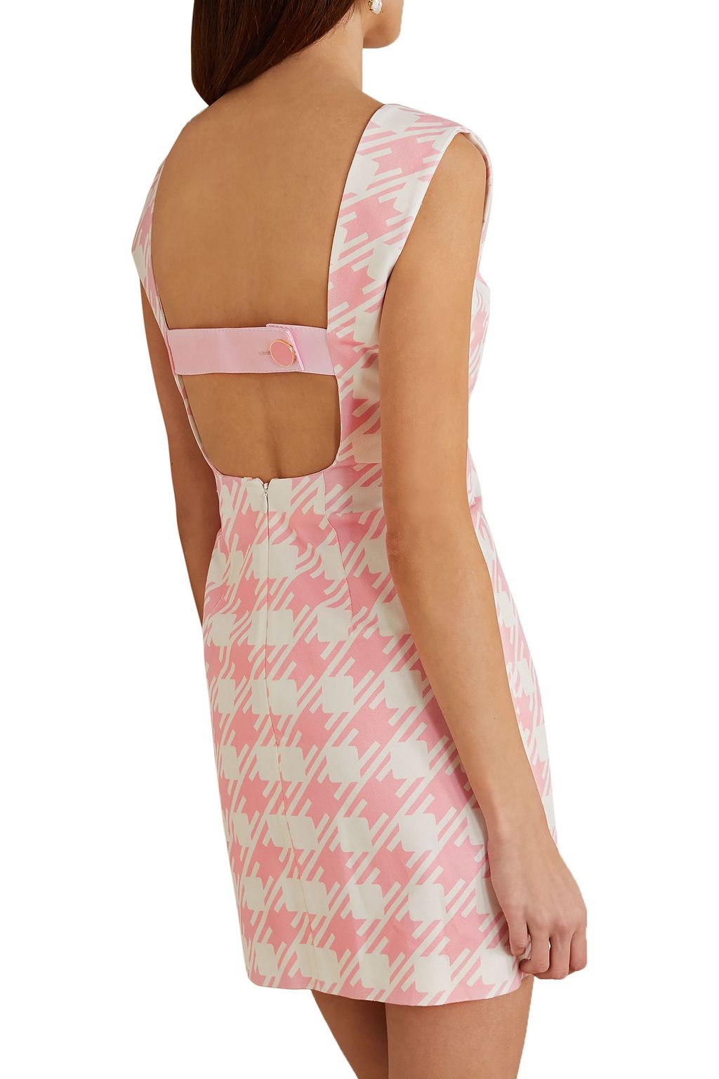 ROWEN ROSE Vichy open-back houndstooth cotton-twill mini dress