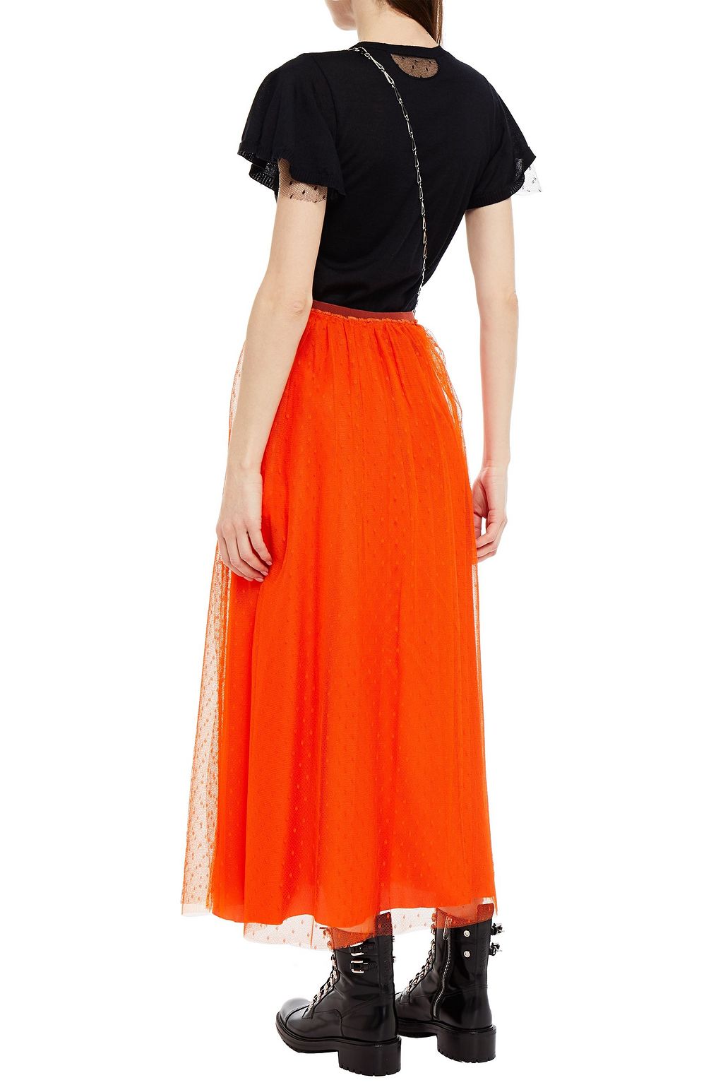 REDVALENTINO Point d'esprit-trimmed cashmere and silk-blend top