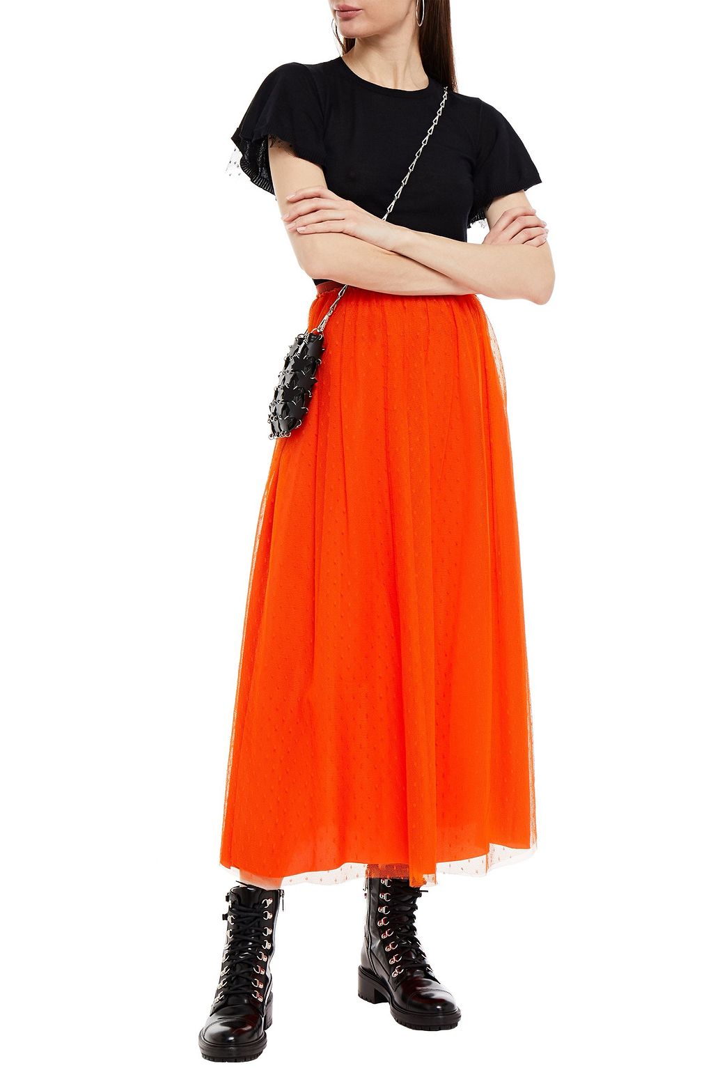 REDVALENTINO Point d'esprit-trimmed cashmere and silk-blend top