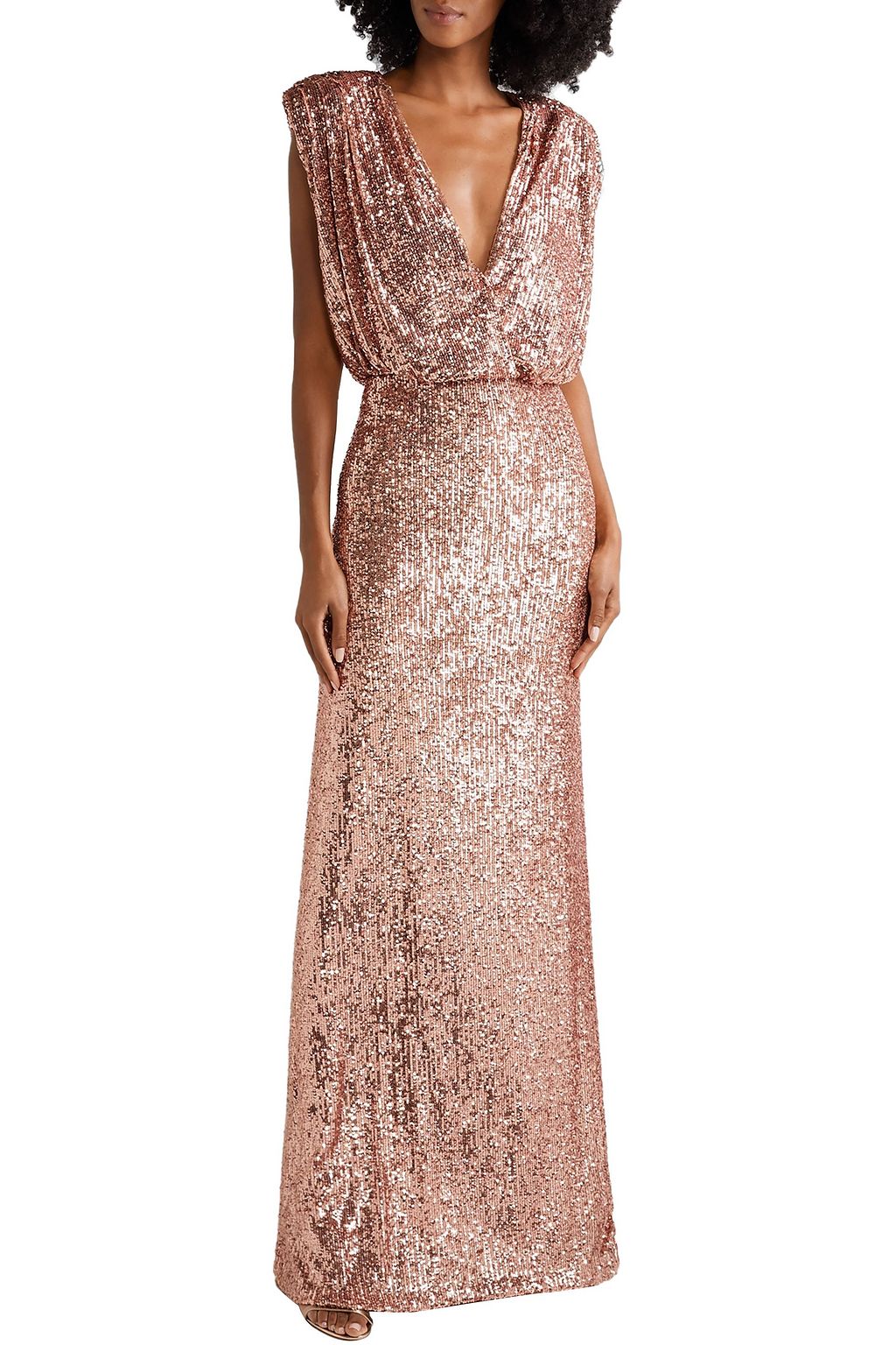 MONIQUE LHUILLIER Wrap-effect sequined stretch-tulle gown