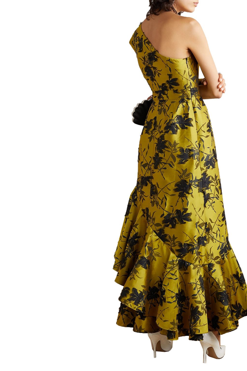 ERDEM Doriana one-sleeve ruffled fil coupé floral-jacquard gown