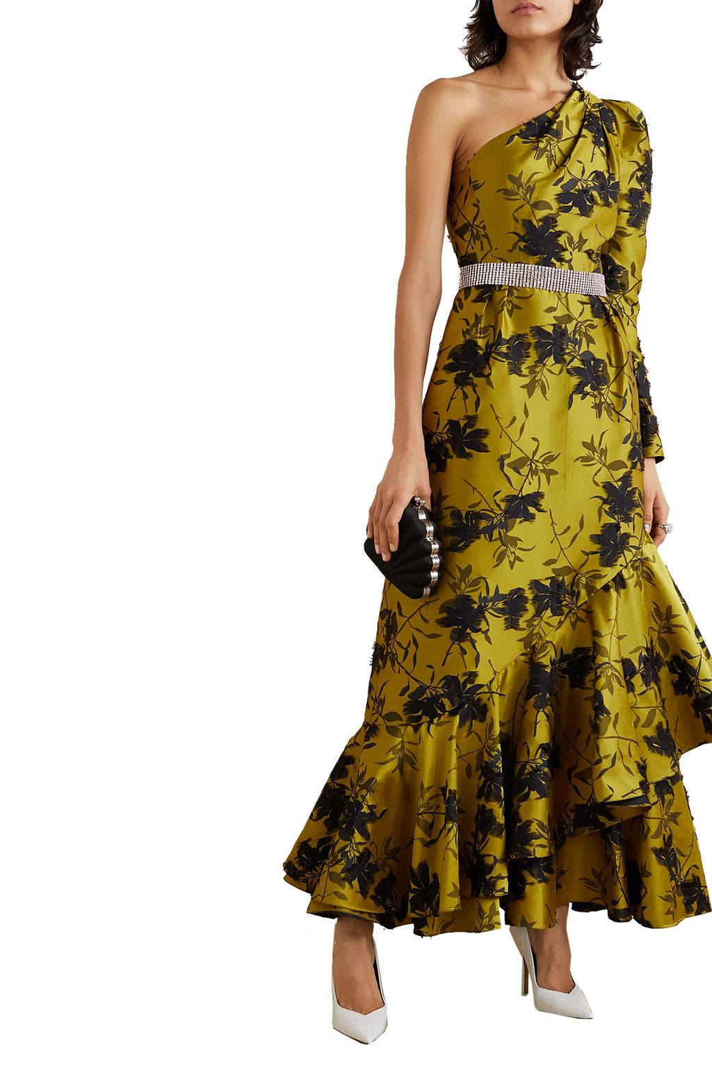 ERDEM Doriana one-sleeve ruffled fil coupé floral-jacquard gown