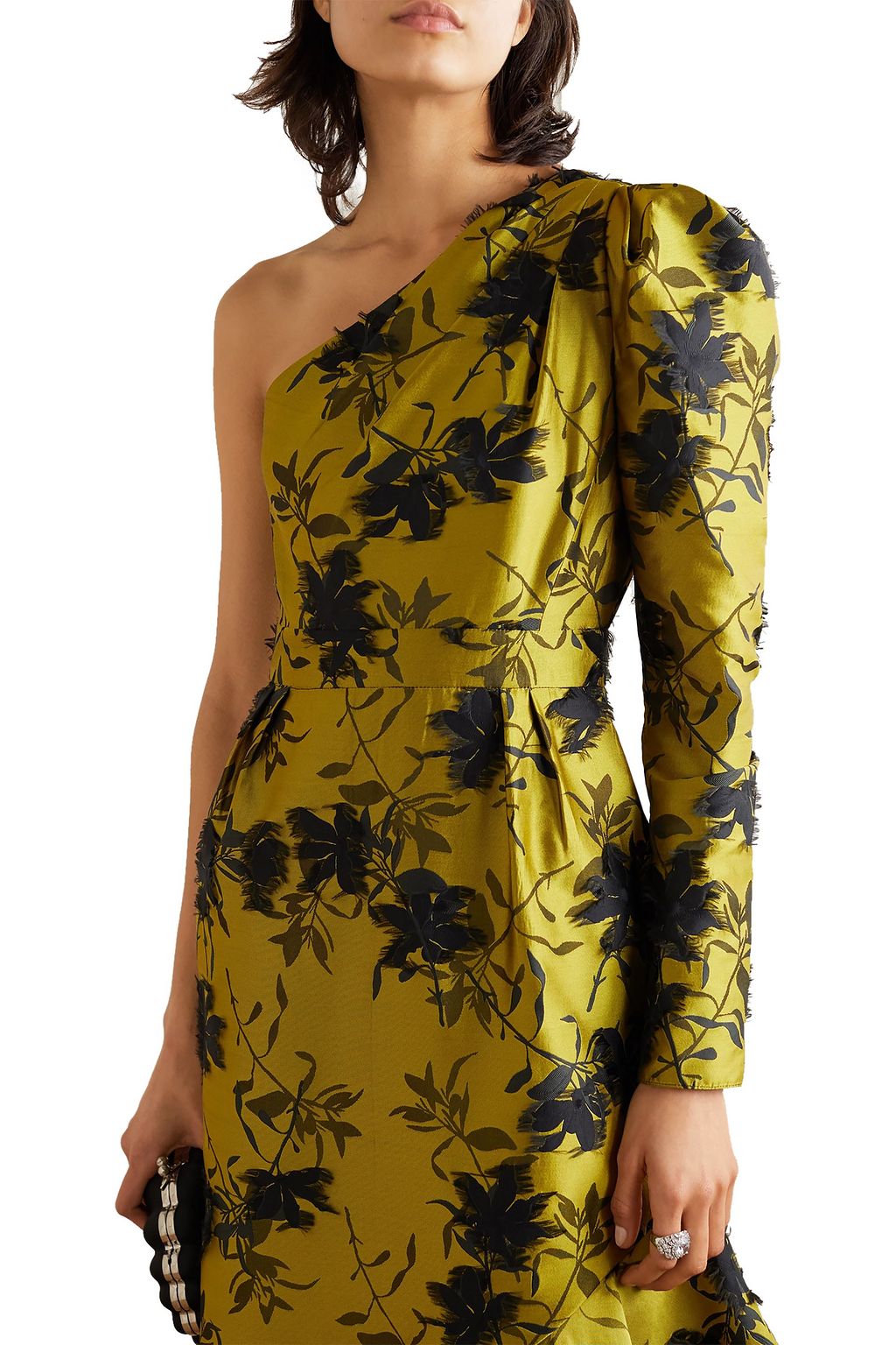 ERDEM Doriana one-sleeve ruffled fil coupé floral-jacquard gown