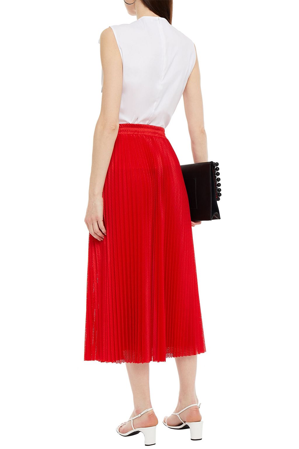 REDVALENTINO Pleated mesh midi skirt
