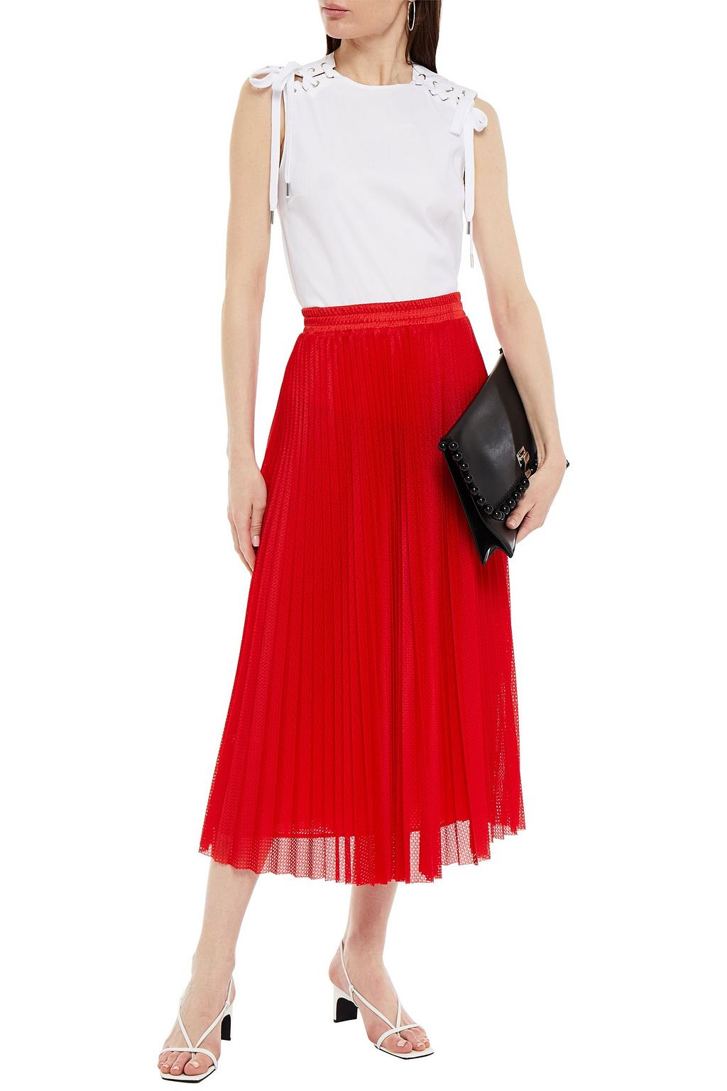 REDVALENTINO Pleated mesh midi skirt