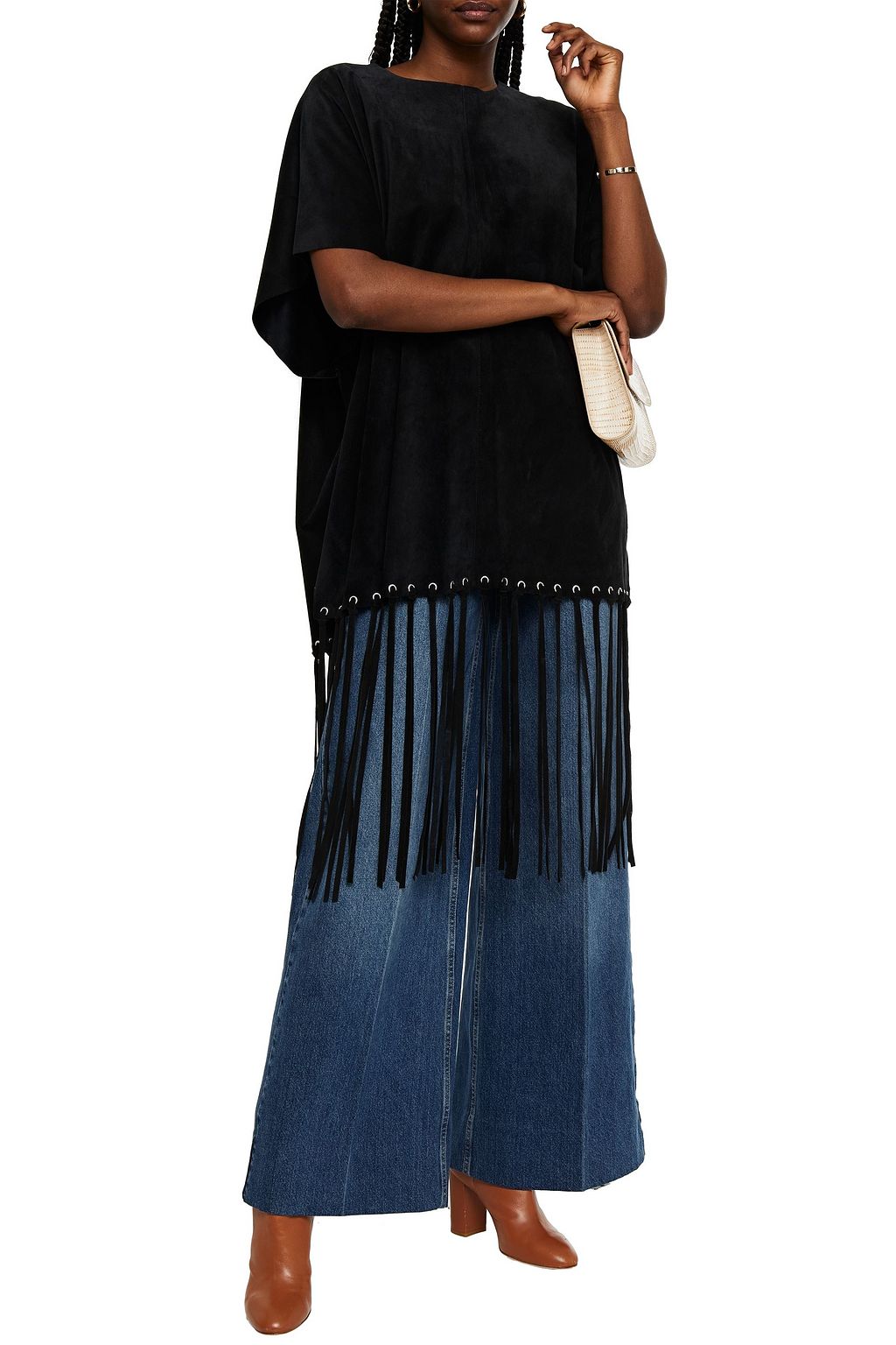 REDVALENTINO Fringed suede poncho