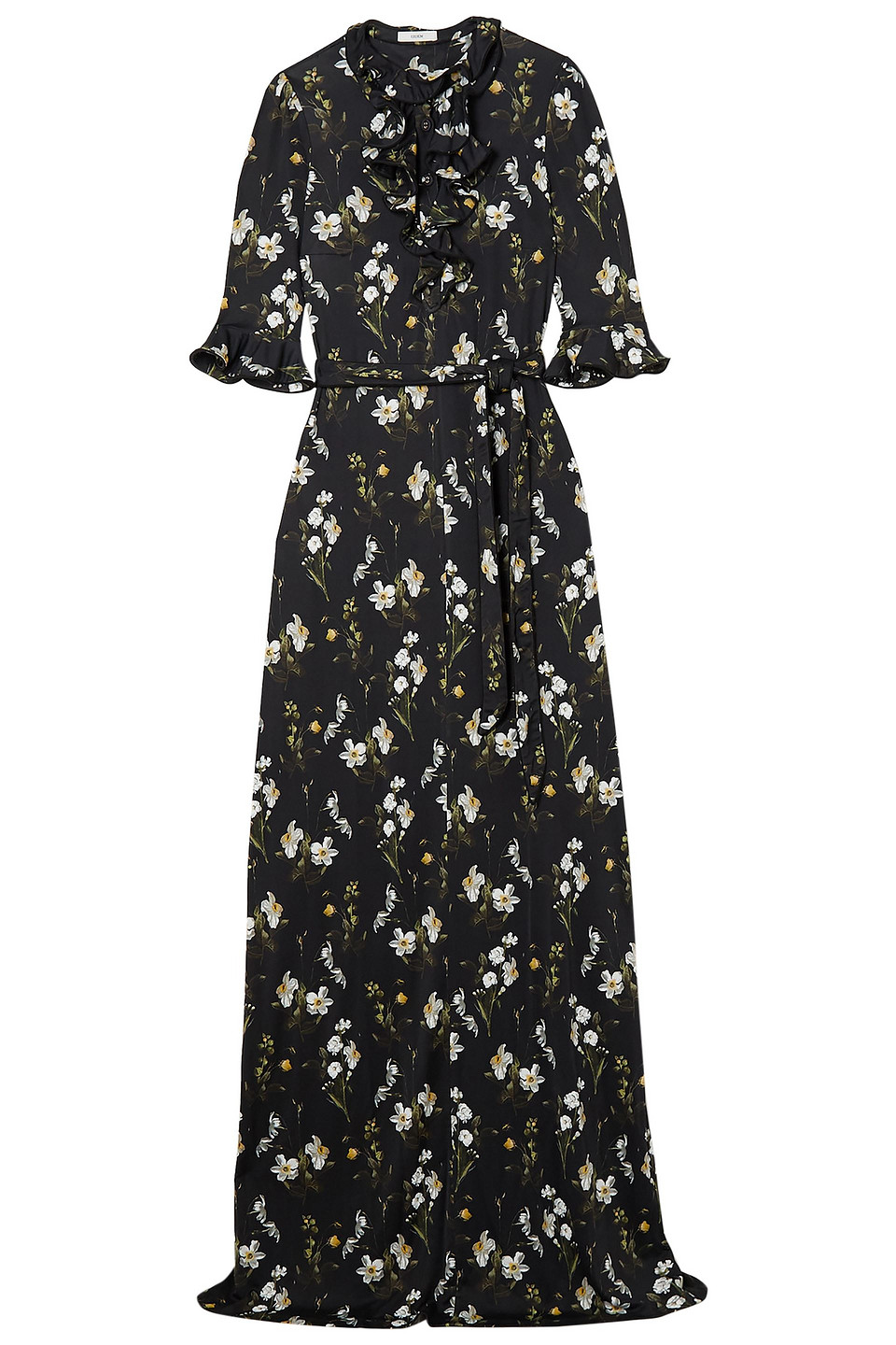 Erdem Woman Farrell Belted Ruffled Floral-print Jersey Gown Black Size 8