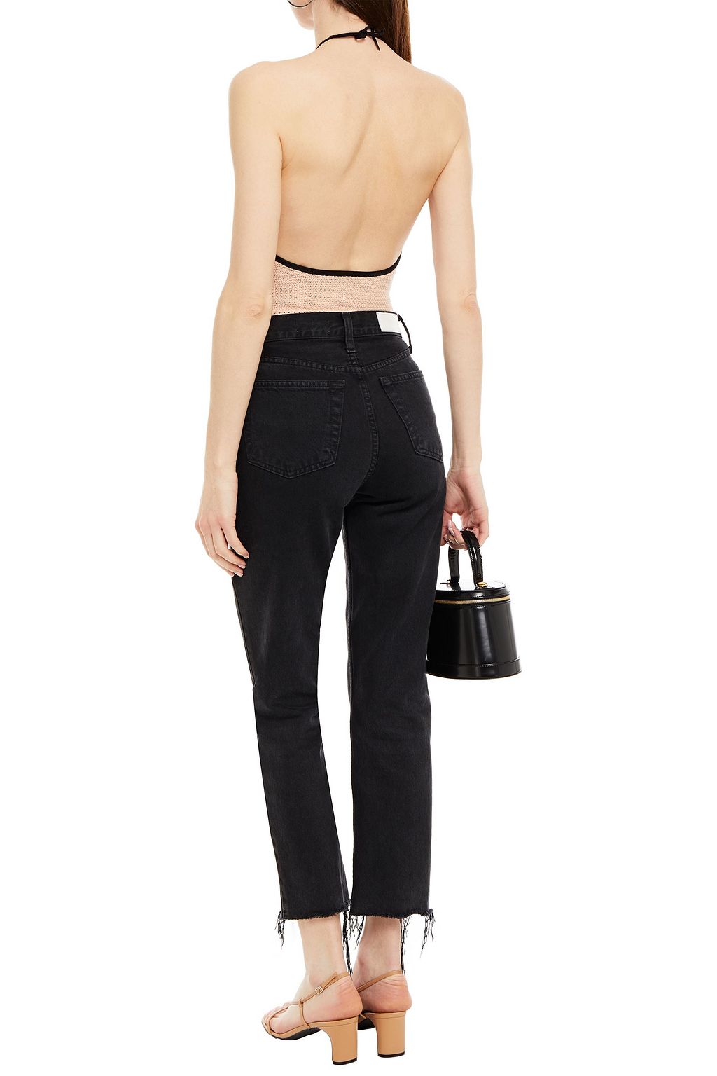 REDVALENTINO Embroidered cotton-blend halterneck bodysuit