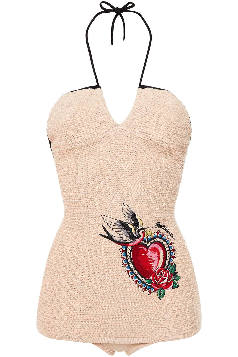 Redvalentino Woman Embroidered Cotton-blend Halterneck Bodysuit Blush Size XS