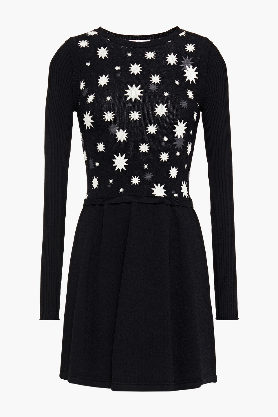 Redvalentino Woman Paneled Jacquard And Stretch-knit Mini Dress Black Size XS