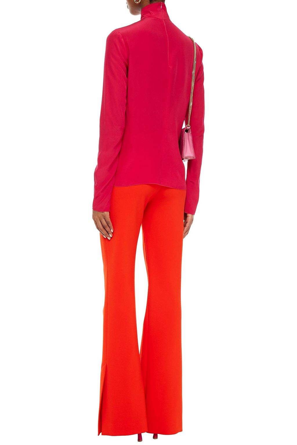 REDVALENTINO Shirred silk crepe de chine turtleneck top