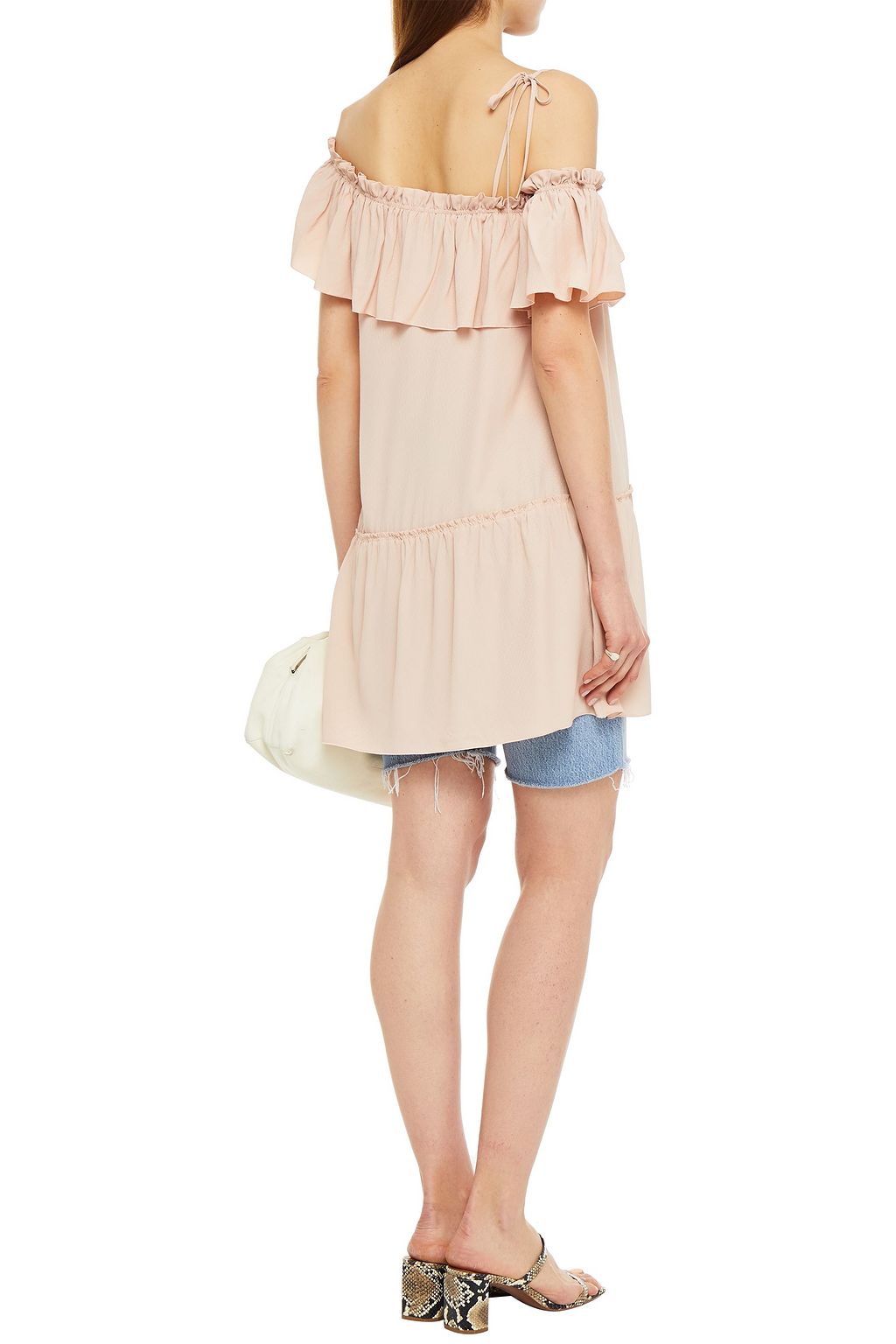 REDVALENTINO One-shoulder ruffled crepe de chine top