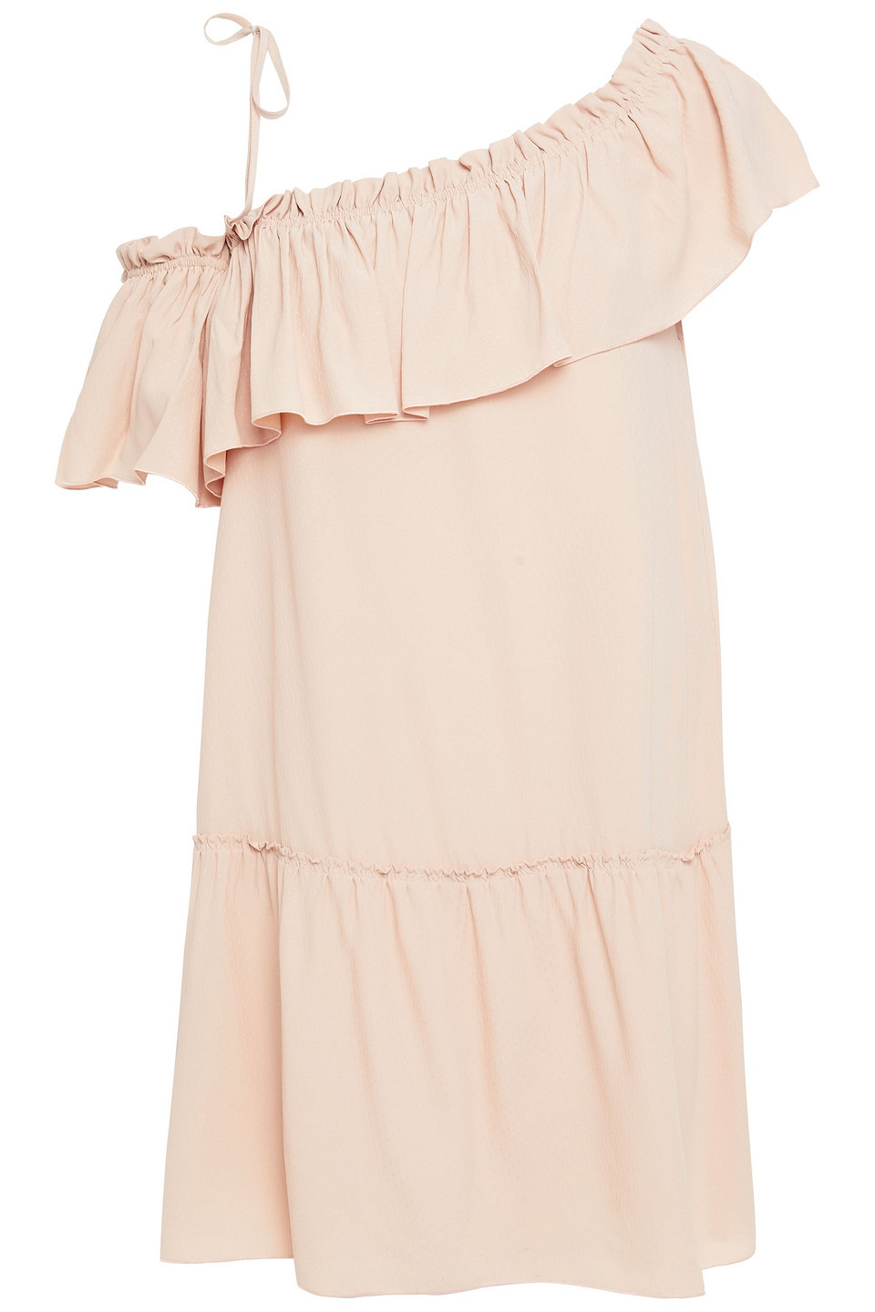 Redvalentino Woman One-shoulder Ruffled Crepe De Chine Top Blush Size 40