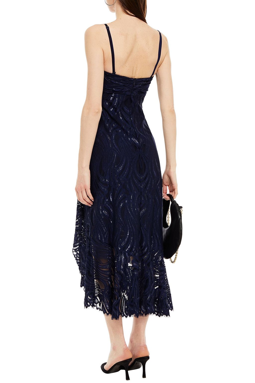 SIMKHAI Strapless knotted metallic lace midi dress