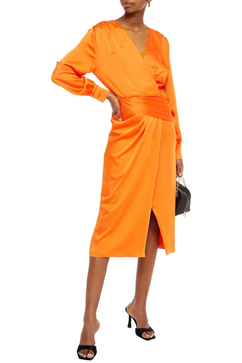 SIMKHAI Wrap-effect pleated satin-crepe midi dress