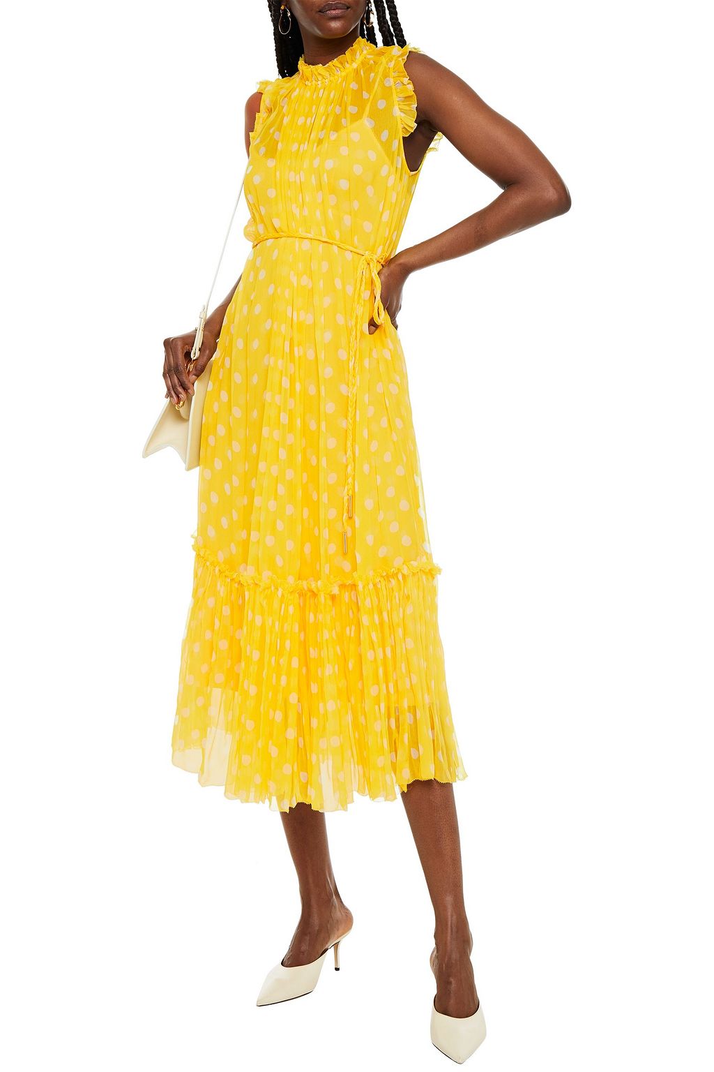 ZIMMERMANN Gathered polka-dot silk-crepon midi dress
