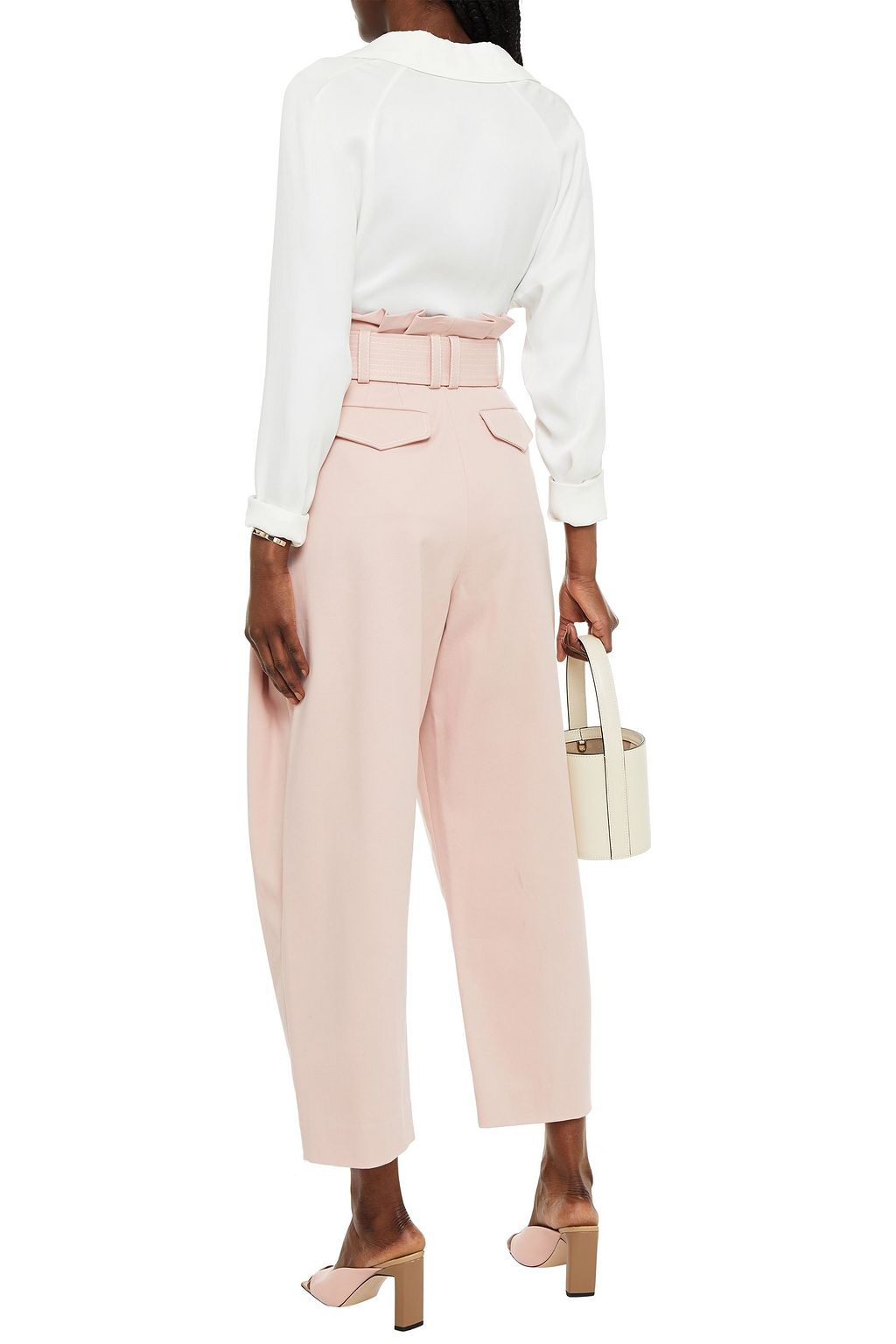 ZIMMERMANN Cropped belted cotton-blend twill tapered pants