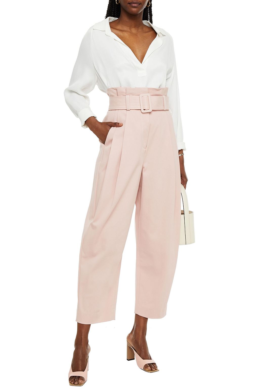 ZIMMERMANN Cropped belted cotton-blend twill tapered pants