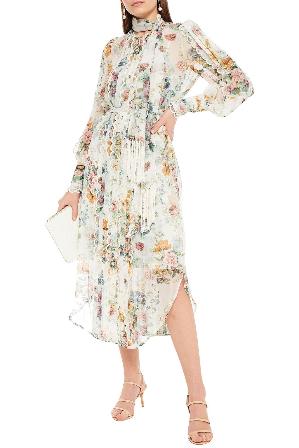 ZIMMERMANN Wavelength tie-neck floral-print silk-chiffon midi dress