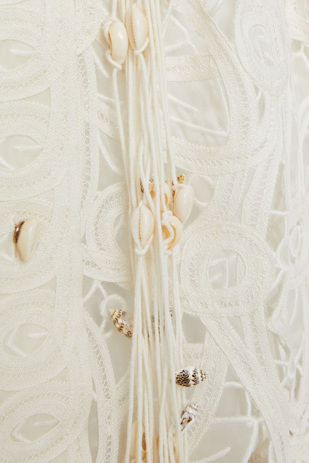 ZIMMERMANN Wavelength belted fringe-trimmed silk macramé lace mini dress