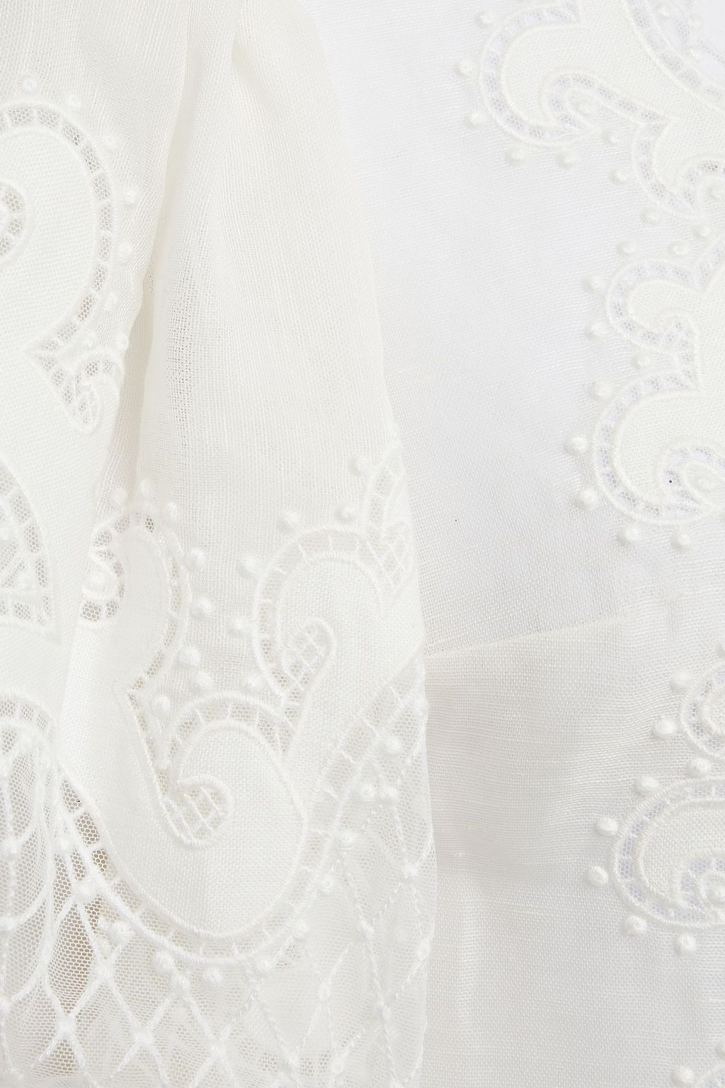 ZIMMERMANN Brightside tie-neck linen and embroidered tulle blouse