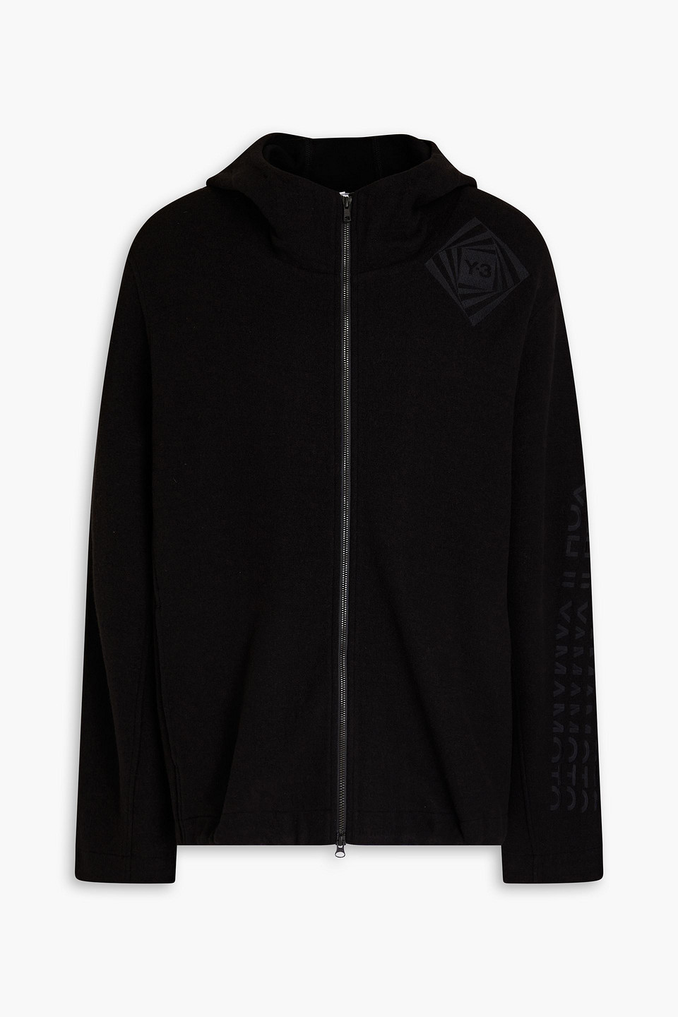 Y-3 Embroidered Wool-blend Zip-up Hoodie In Black