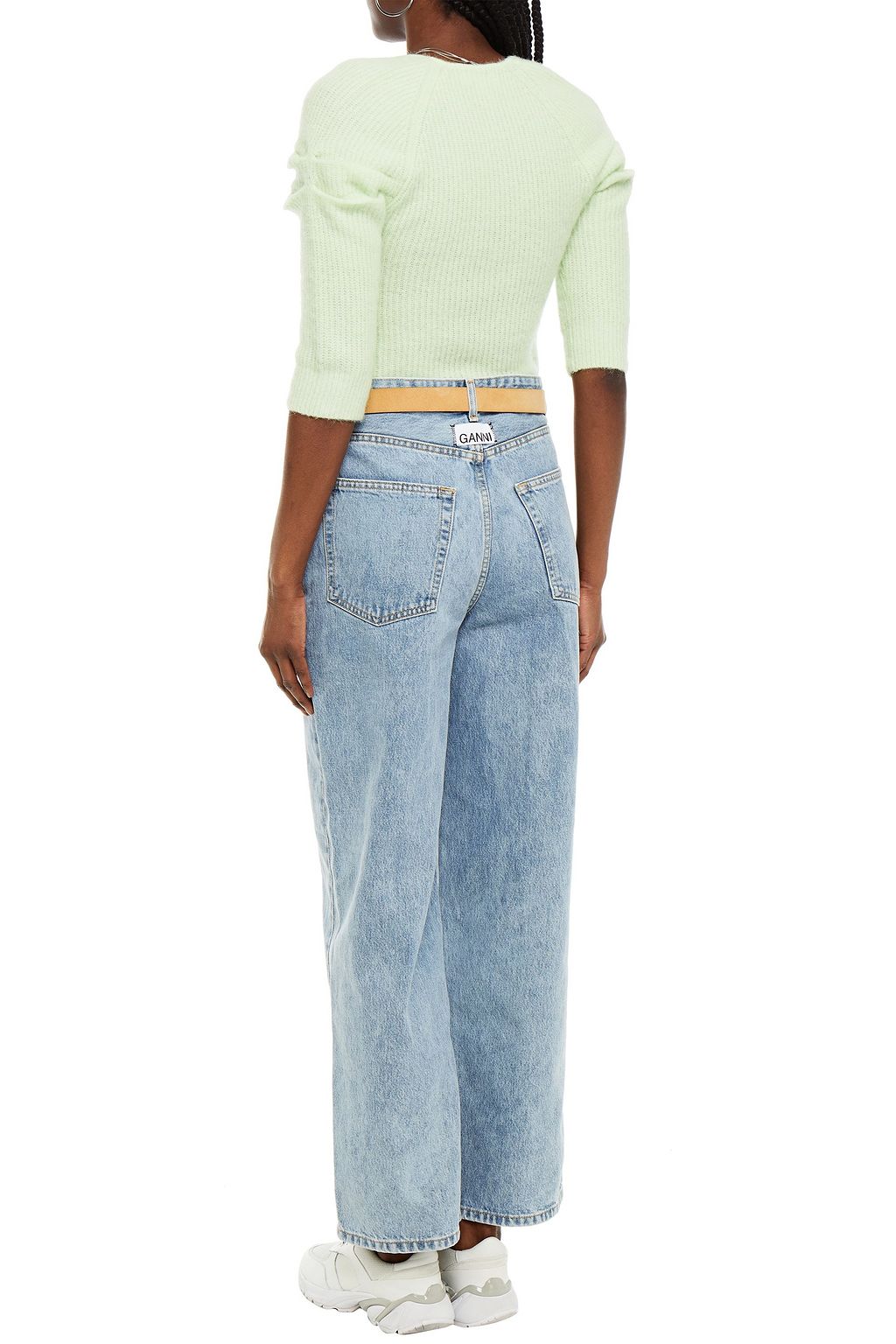 GANNI Gathered brushed ribbed-knit sweater
