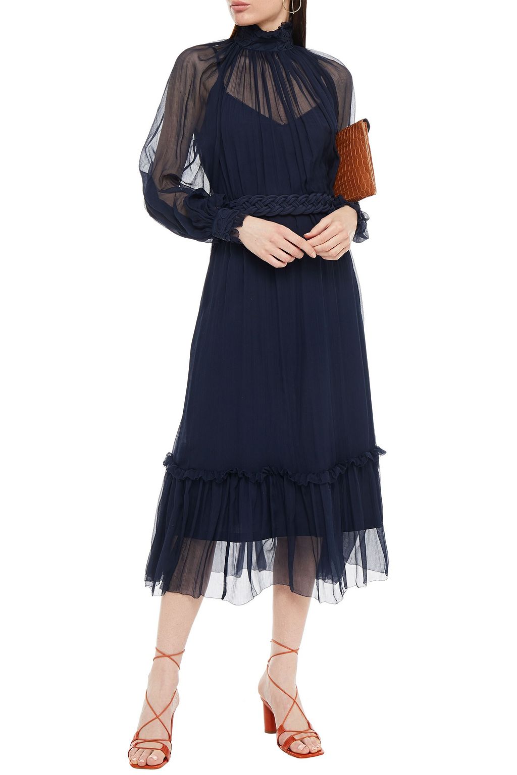 ZIMMERMANN Belted gathered silk-crepon midi dress